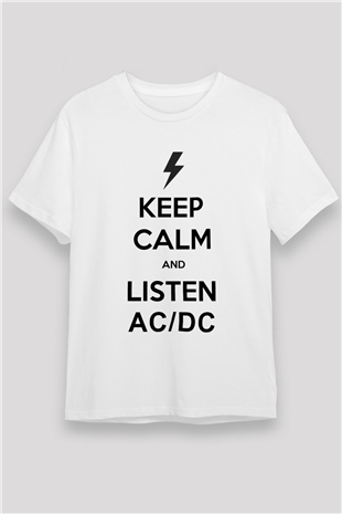 AC DC Keep Calm And Listen Beyaz Unisex Tişört T-Shirt - TişörtFabrikası