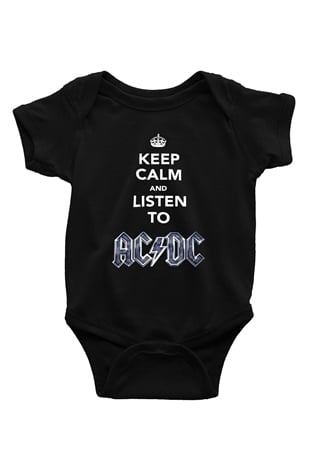 AC DC Keep Calm And Listen To Ac Dc Baskılı Siyah Bebek Body - Zıbın