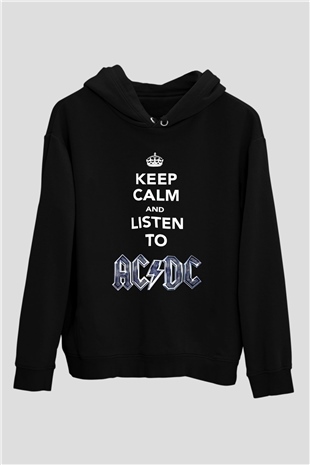 AC DC Keep Calm And Listen To Ac Dc Siyah Unisex Hoodie
