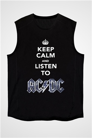AC DC Keep Calm And Listen To Ac Dc Siyah Unisex Kolsuz Tişört