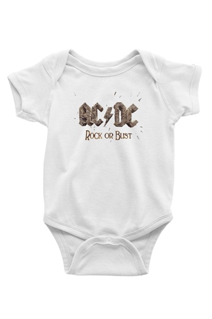 AC DC Rock Or Bust Baskılı Beyaz Unisex Bebek Body - Zıbın