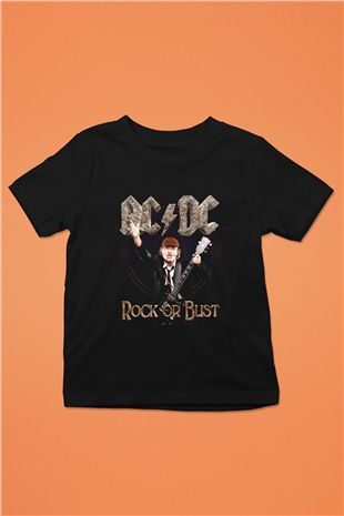 AC DC Rock Or Bust Baskılı Siyah Unisex Çocuk Tişört