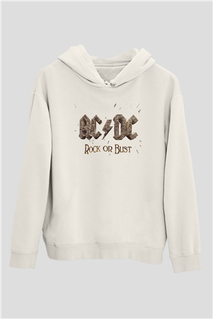AC DC Rock Or Bust Beyaz Unisex Kapşonlu Sweatshirt
