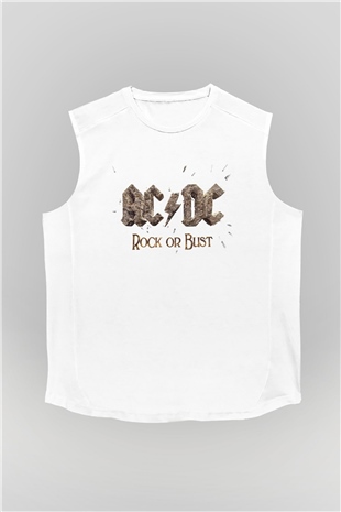 AC DC Rock Or Bust Beyaz Unisex Kolsuz Tişört