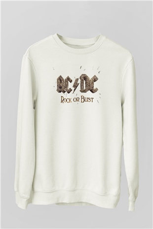 AC DC Rock Or Bust Beyaz Unisex Sweatshirt