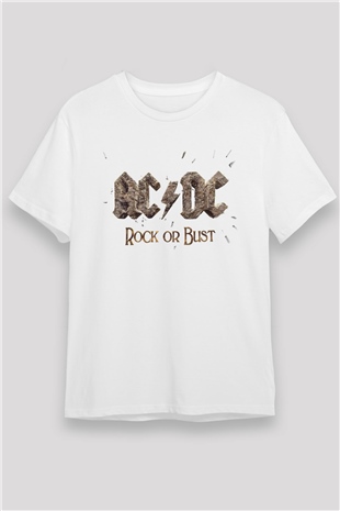 AC DC Rock Or Bust Beyaz Unisex Tişört T-Shirt - TişörtFabrikası