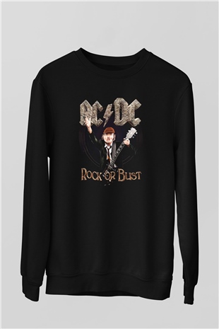 AC DC Rock Or Bust Siyah Unisex Sweatshirt