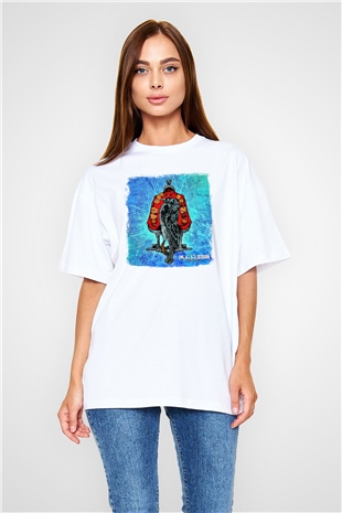 Acacia Strain Baskılı Unisex Beyaz Oversize Tişört