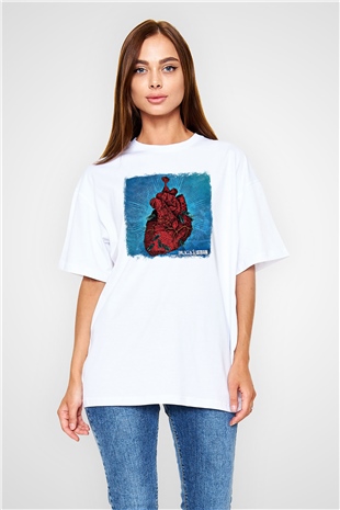 Acacia Strain Baskılı Unisex Beyaz Oversize Tişört