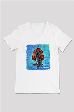 Acacia Strain Baskılı Unisex Beyaz V Yaka Tişört