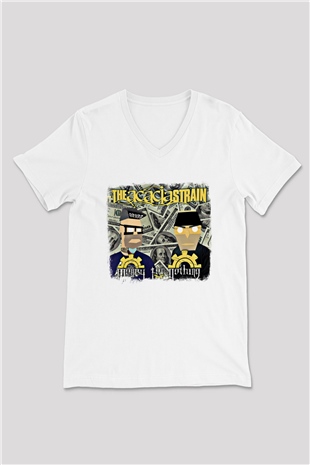 Acacia Strain Baskılı Unisex Beyaz V Yaka Tişört