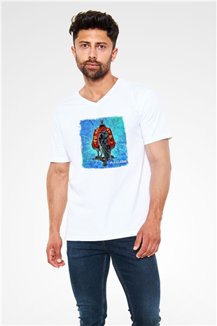 Acacia Strain Baskılı Unisex Beyaz V Yaka Tişört