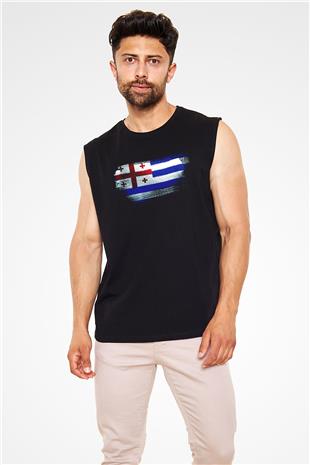 Acara Özerk Cumhuriyeti - Adjara Bayrağı Baskılı Unisex Siyah Kolsuz Tişört