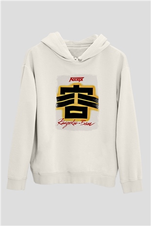Accept Baskılı Unisex Beyaz Hoodie