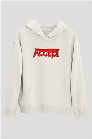 Accept Baskılı Unisex Beyaz Hoodie