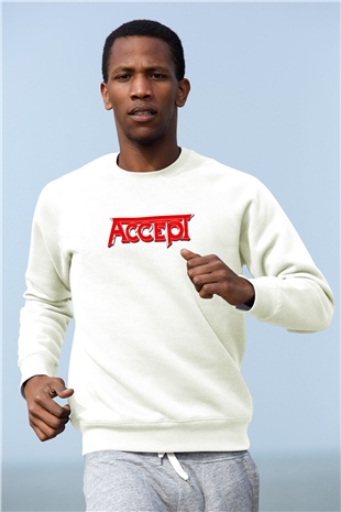 Accept Baskılı Unisex Beyaz Sweatshirt