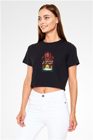 Accept Baskılı Unisex Siyah Crop Top Tişört