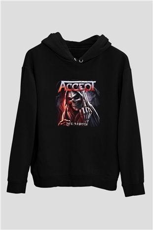 Accept Baskılı Unisex Siyah Hoodie