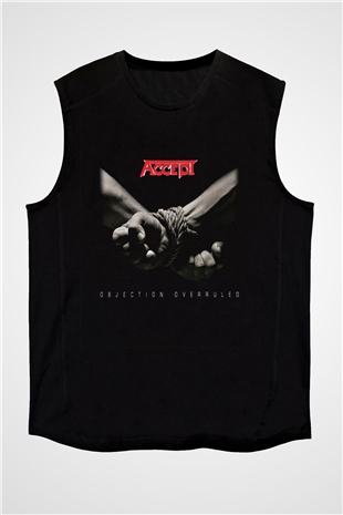 Accept Baskılı Unisex Siyah Kolsuz Tişört