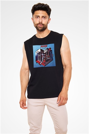 Accept Baskılı Unisex Siyah Kolsuz Tişört
