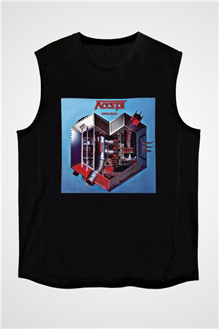 Accept Baskılı Unisex Siyah Kolsuz Tişört
