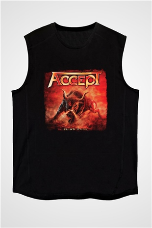 Accept Baskılı Unisex Siyah Kolsuz Tişört