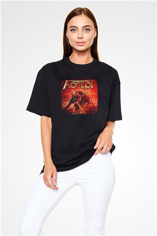 Accept Baskılı Unisex Siyah Oversize Tişört