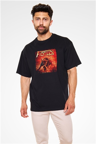 Accept Baskılı Unisex Siyah Oversize Tişört