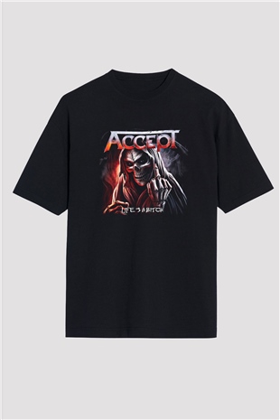 Accept Baskılı Unisex Siyah Oversize Tişört