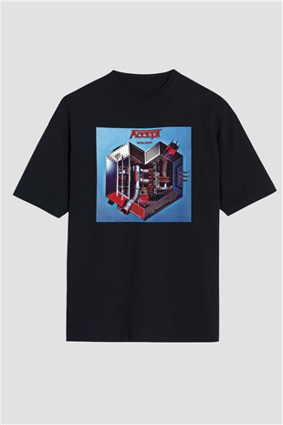 Accept Baskılı Unisex Siyah Oversize Tişört