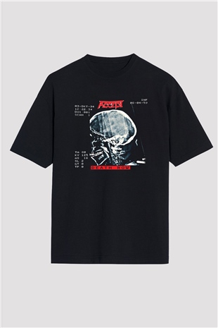 Accept Baskılı Unisex Siyah Oversize Tişört