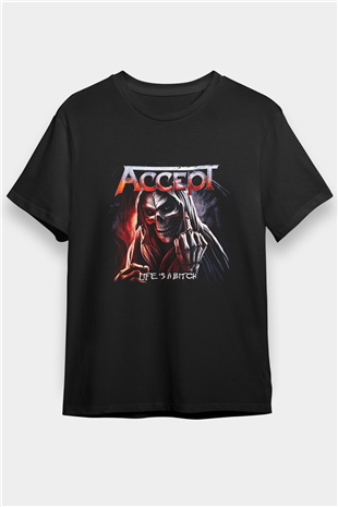 Accept Baskılı Unisex Siyah Tişört