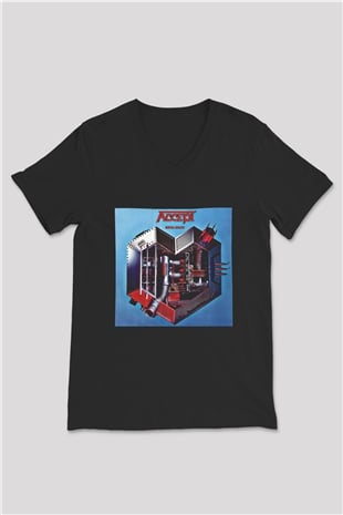 Accept Baskılı Unisex Siyah V Yaka Tişört