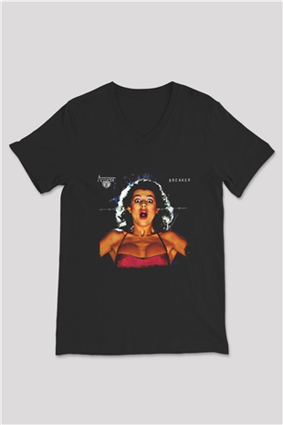 Accept Baskılı Unisex Siyah V Yaka Tişört