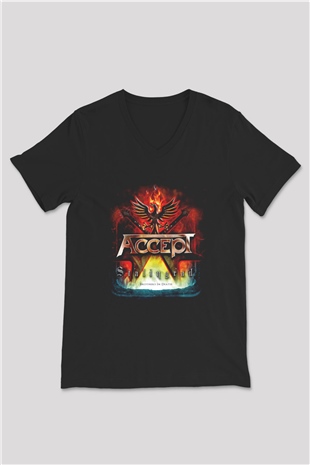 Accept Siyah Unisex V Yaka Tişört T-Shirt