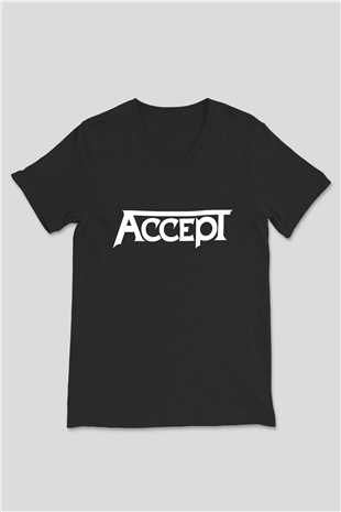 Accept Siyah Unisex V Yaka Tişört T-Shirt