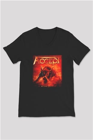 Accept Siyah Unisex V Yaka Tişört T-Shirt
