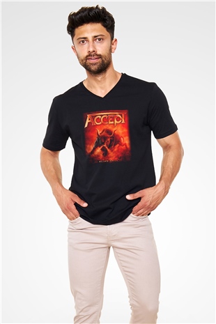 Accept Siyah Unisex V Yaka Tişört T-Shirt
