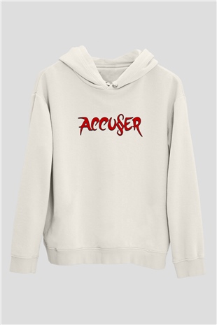 Accuser Baskılı Unisex Beyaz Hoodie