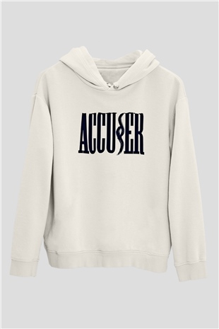 Accuser Baskılı Unisex Beyaz Hoodie