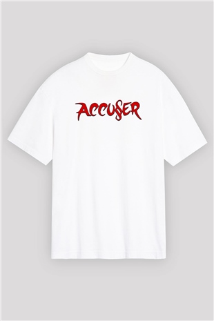 Accuser Baskılı Unisex Beyaz Oversize Tişört