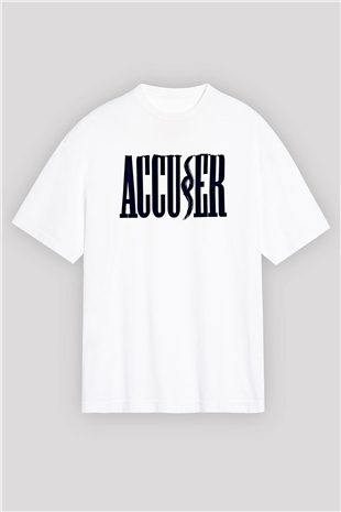 Accuser Baskılı Unisex Beyaz Oversize Tişört