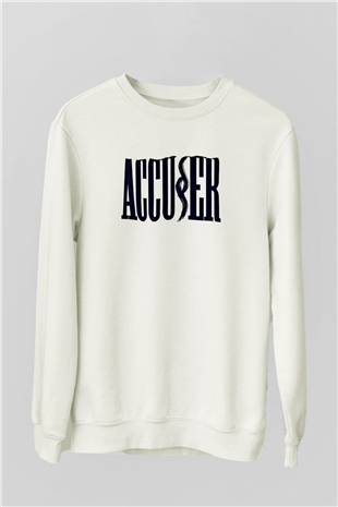 Accuser Baskılı Unisex Beyaz Sweatshirt