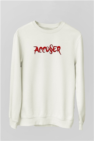 Accuser Baskılı Unisex Beyaz Sweatshirt