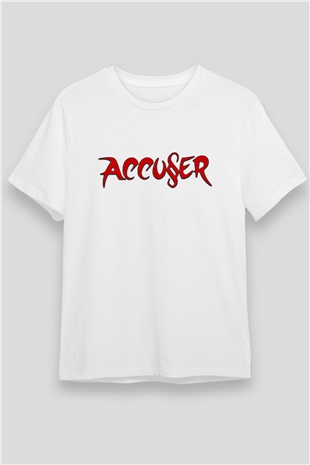 Accuser Baskılı Unisex Beyaz Tişört