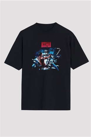 Accuser Baskılı Unisex Siyah Oversize Tişört