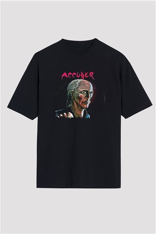 Accuser Baskılı Unisex Siyah Oversize Tişört