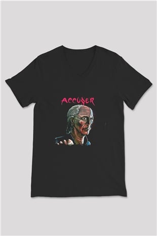 Accuser Baskılı Unisex Siyah V Yaka Tişört
