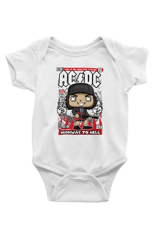 ACDC Baskılı Unisex Beyaz Bebek Body - Zıbın