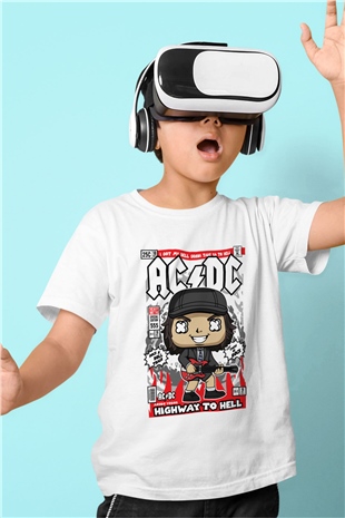 ACDC Baskılı Unisex Beyaz Çocuk Tişört